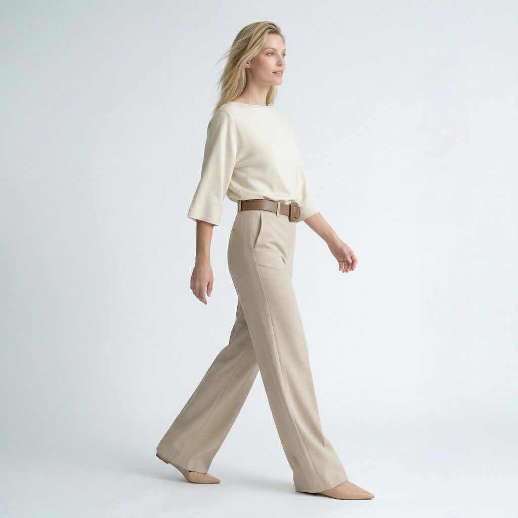 Dames set met ronde hals top en rechte wijde pantalon