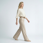 Dames set met ronde hals top en rechte wijde pantalon