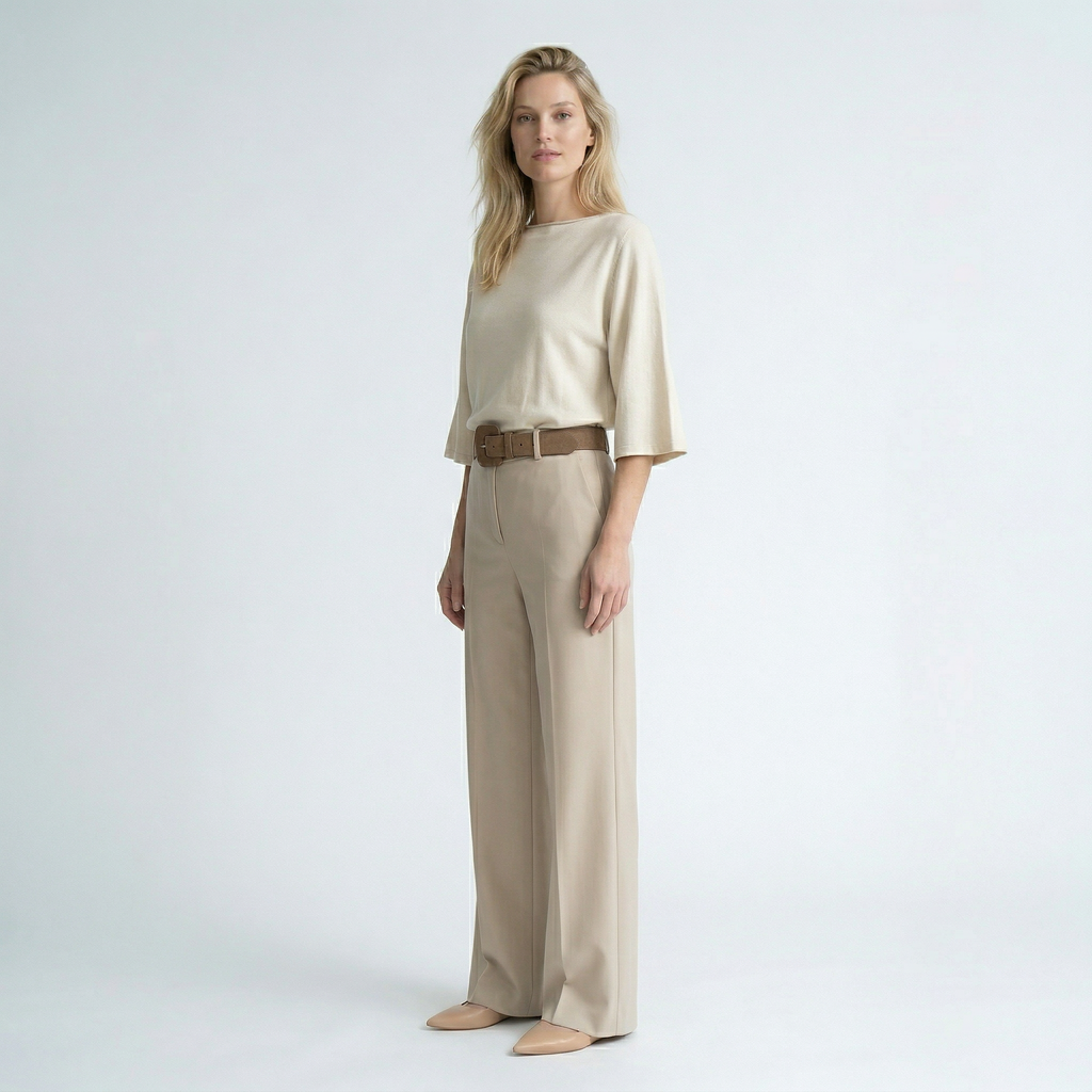 Dames set met ronde hals top en rechte wijde pantalon