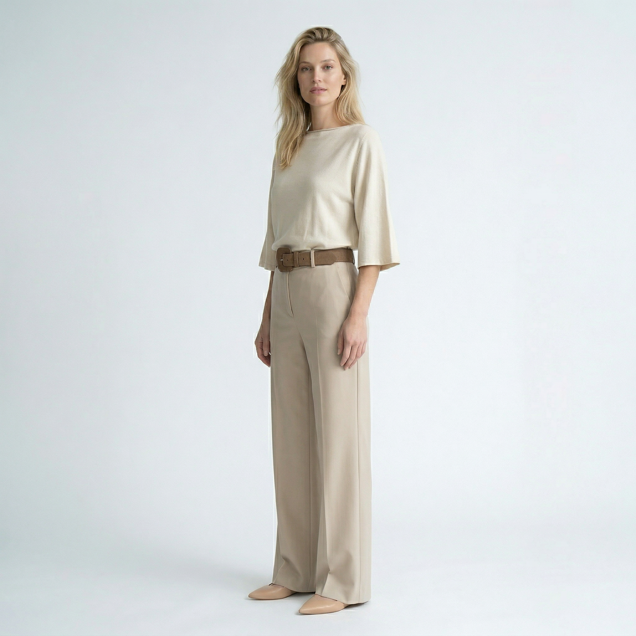 Dames set met ronde hals top en rechte wijde pantalon