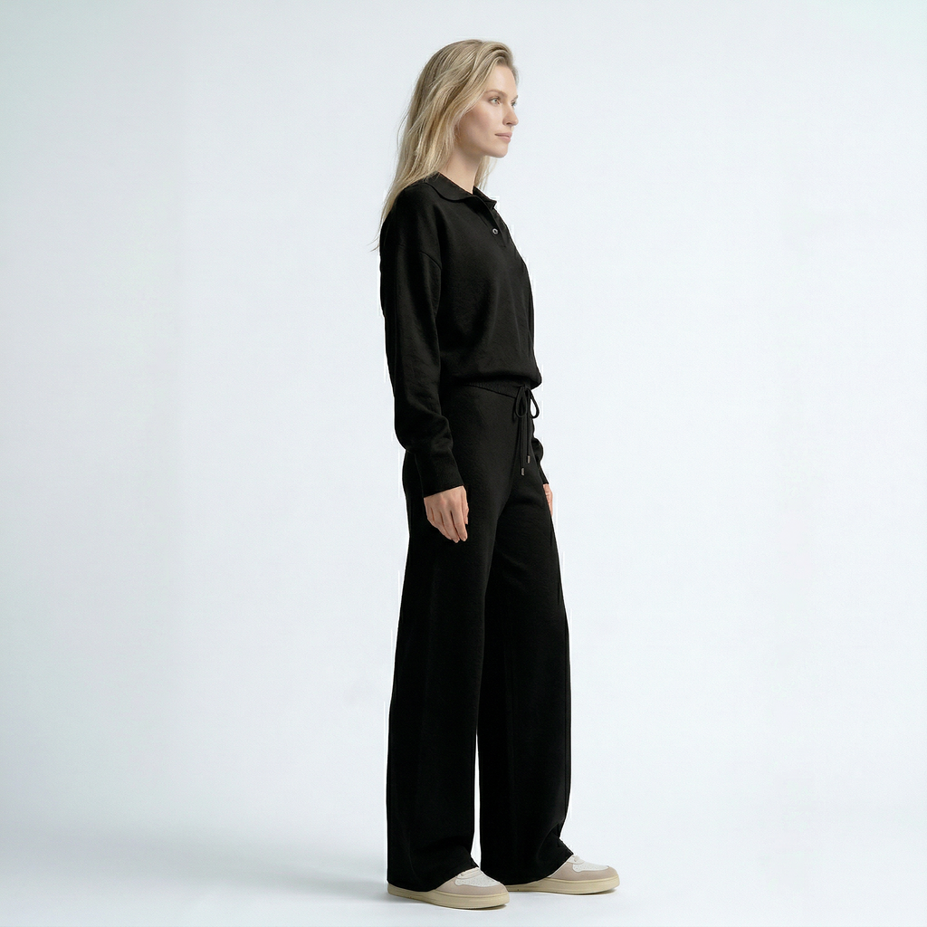 set met lange mouwen top en wide leg broek met hoge taille