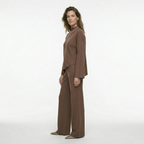 Dames set met ronde hals top en rechte wijde broek met hoge taille
