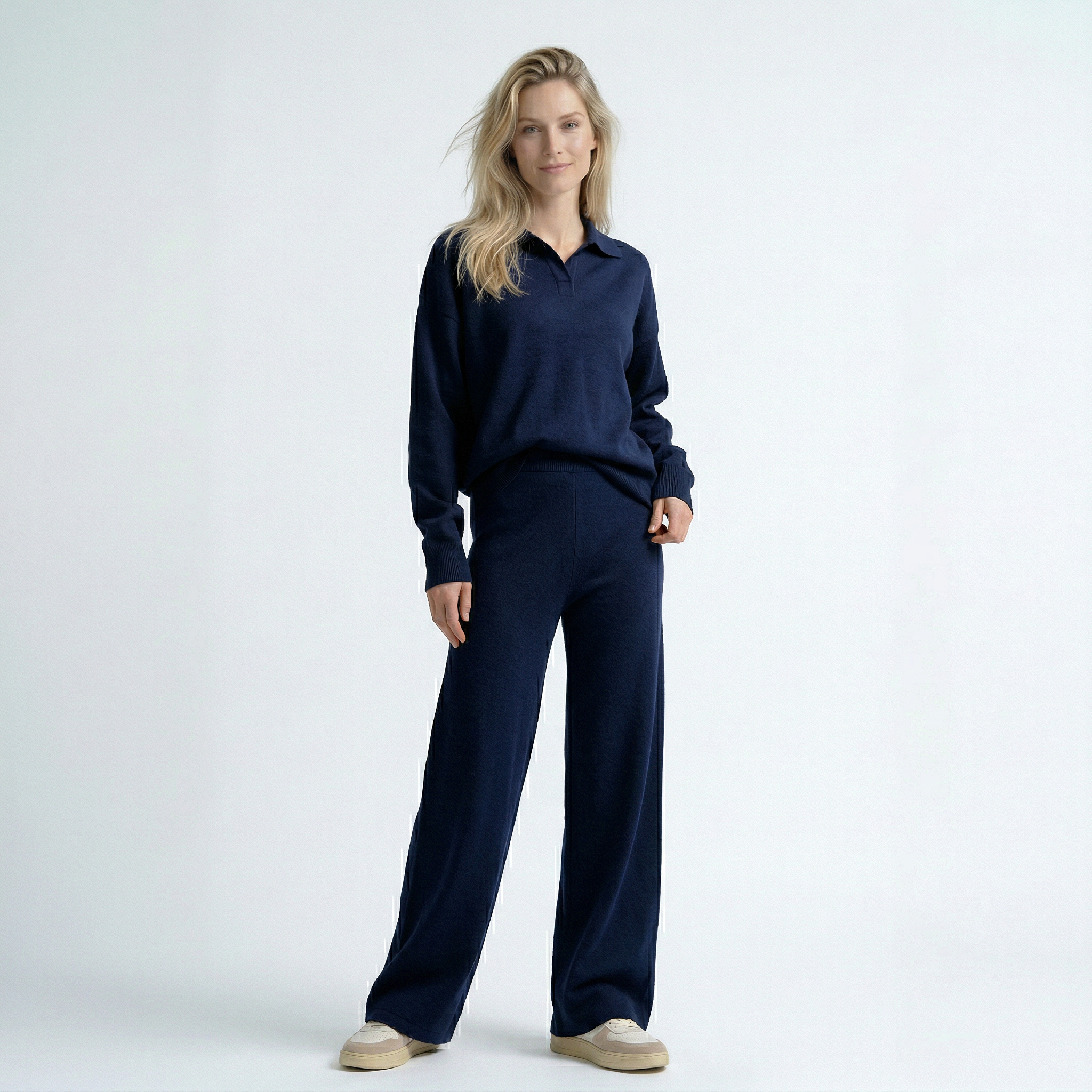 set met lange mouwen top en wide leg broek met hoge taille