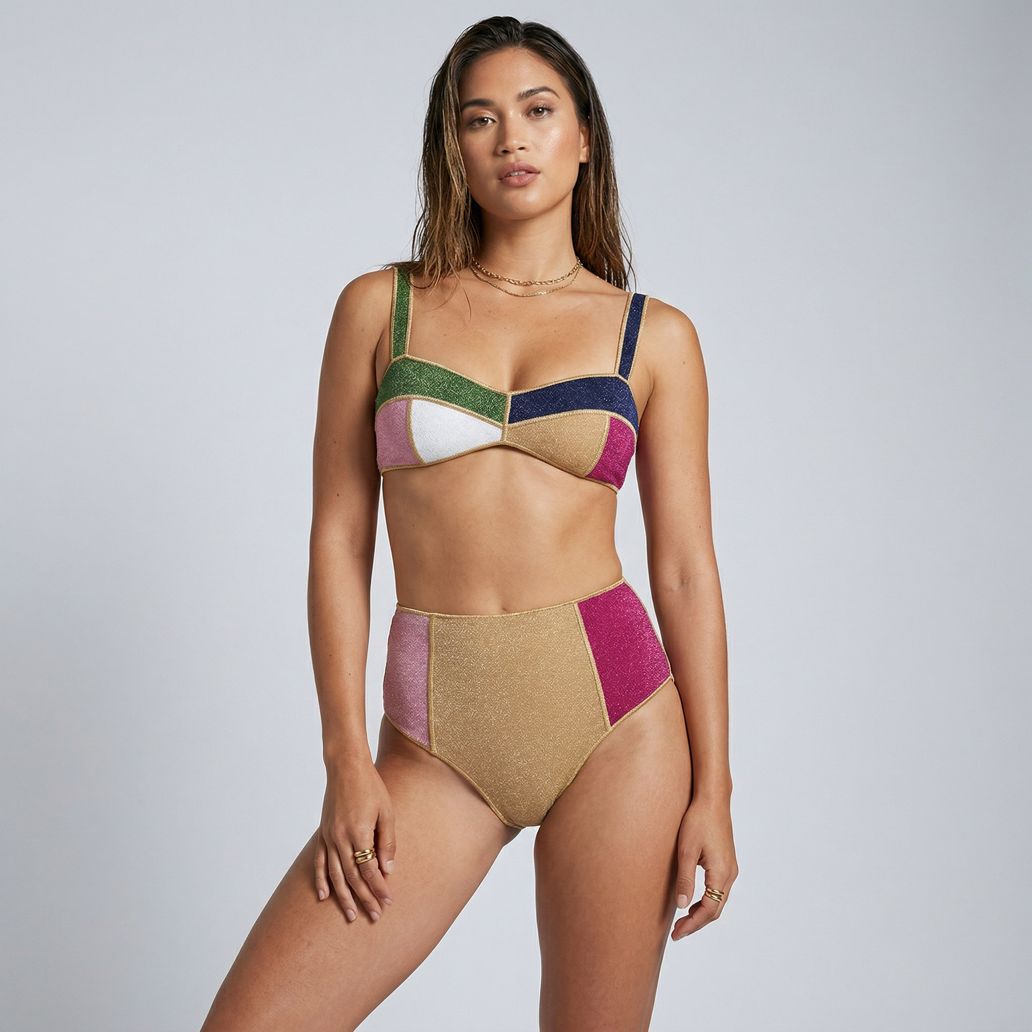 bikini set met colorblock en high waist broekje