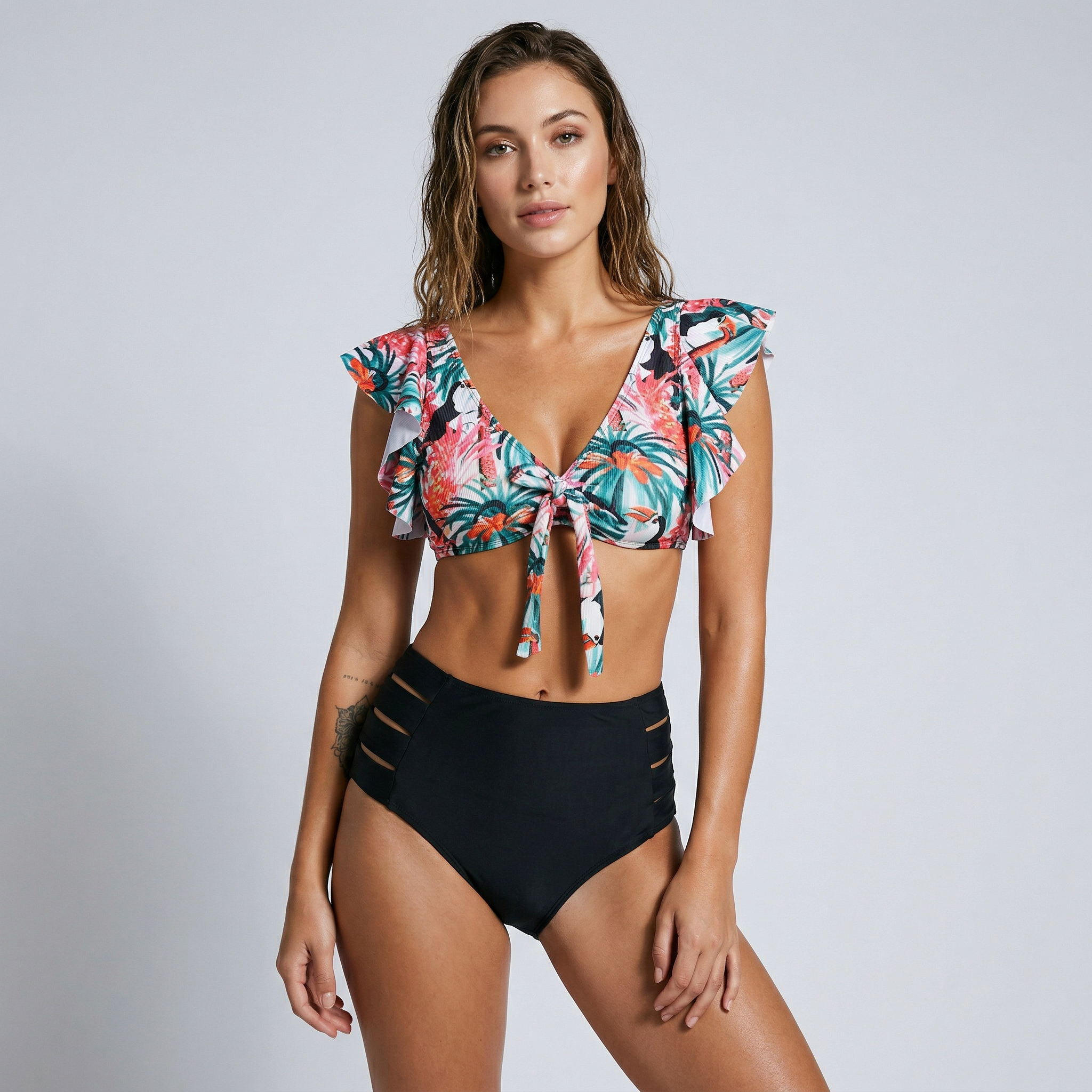 Bikini met ruches en strikdetail