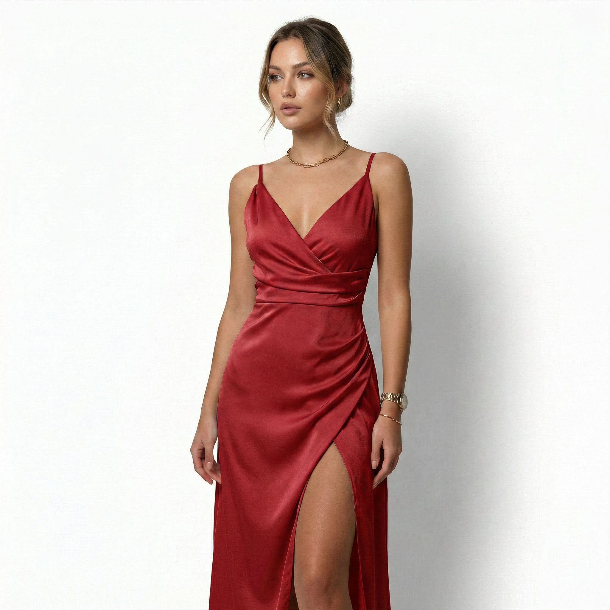 maxi jurk met overslag en spaghettibandjes