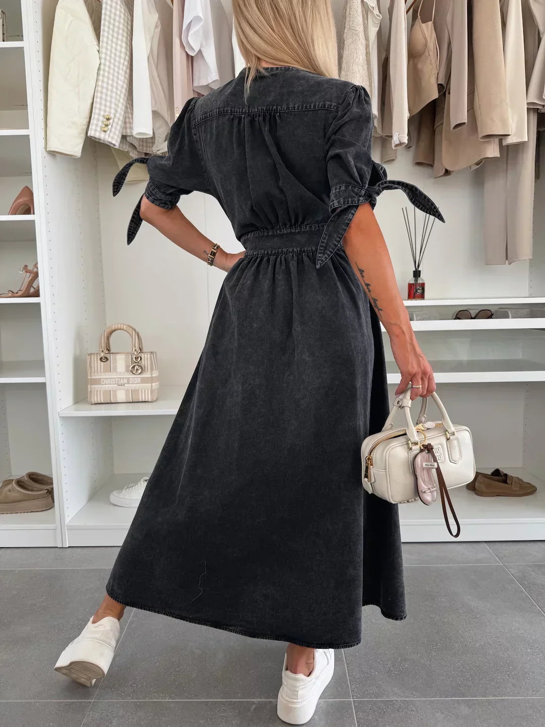 Jinke – Denim Midi zomer jurk met knoopsluiting