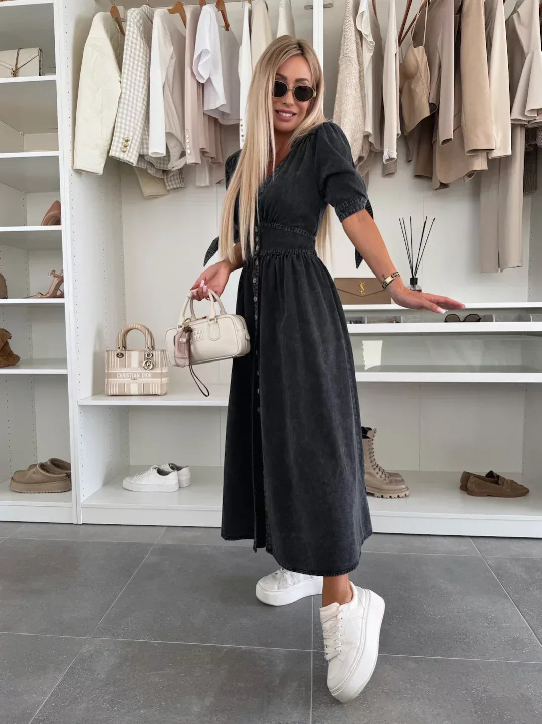 Jinke – Denim Midi zomer jurk met knoopsluiting