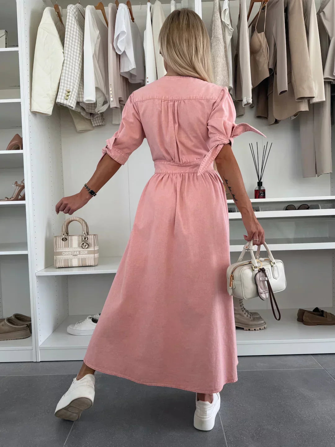Jinke – Denim Midi zomer jurk met knoopsluiting