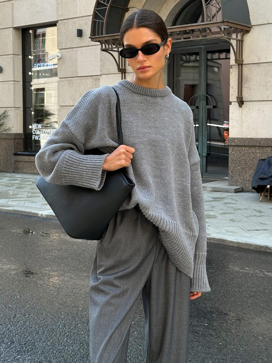 Downtime – gebreide oversized trui met dropped shoulders en ribboorden