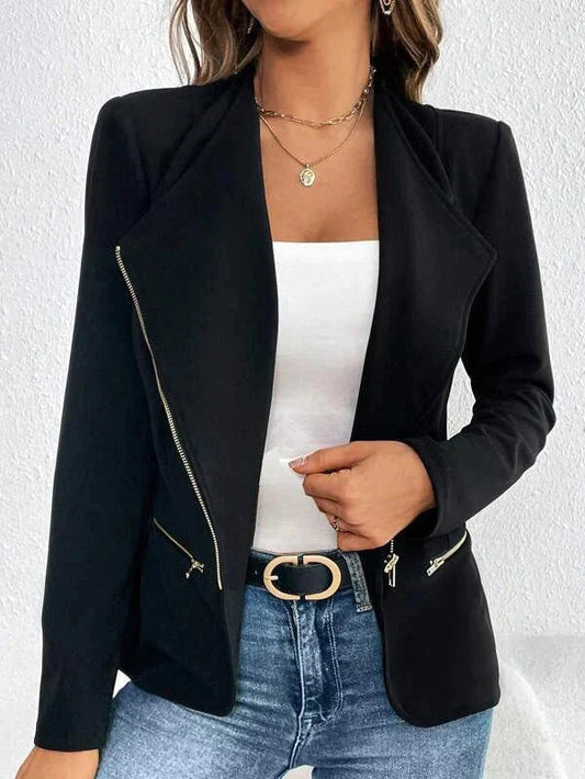 Helma – zwarte getailleerde blazer van viscosemix met klassieke revers en lichte stretch