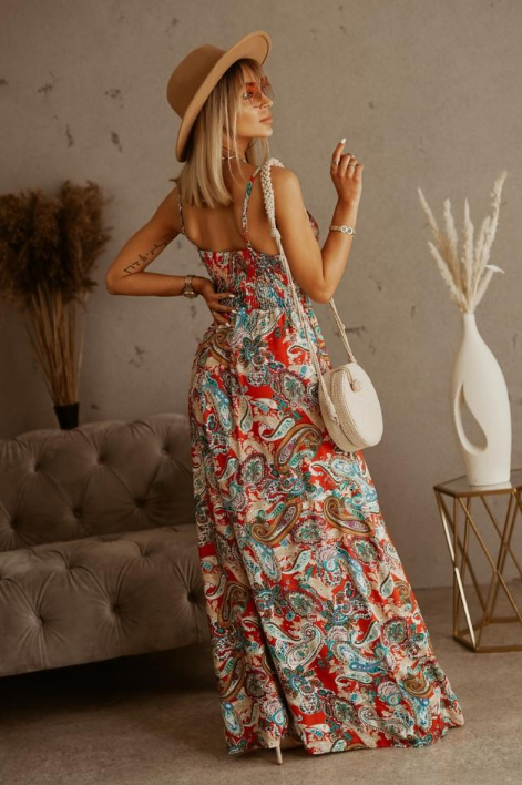 Isabelle – Maxi-jurk met tropische print en off-shoulder mouwen