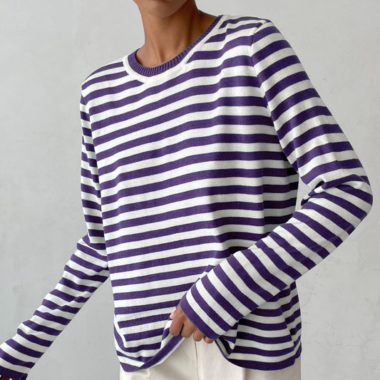 Elin - Gestreept dames sweatshirt met lange mouwen en O-hals