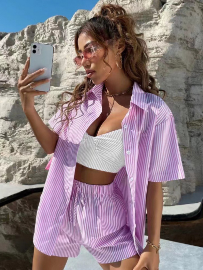 Fay – Casual co-ord set met pastelstrepen en relaxte pasvorm
