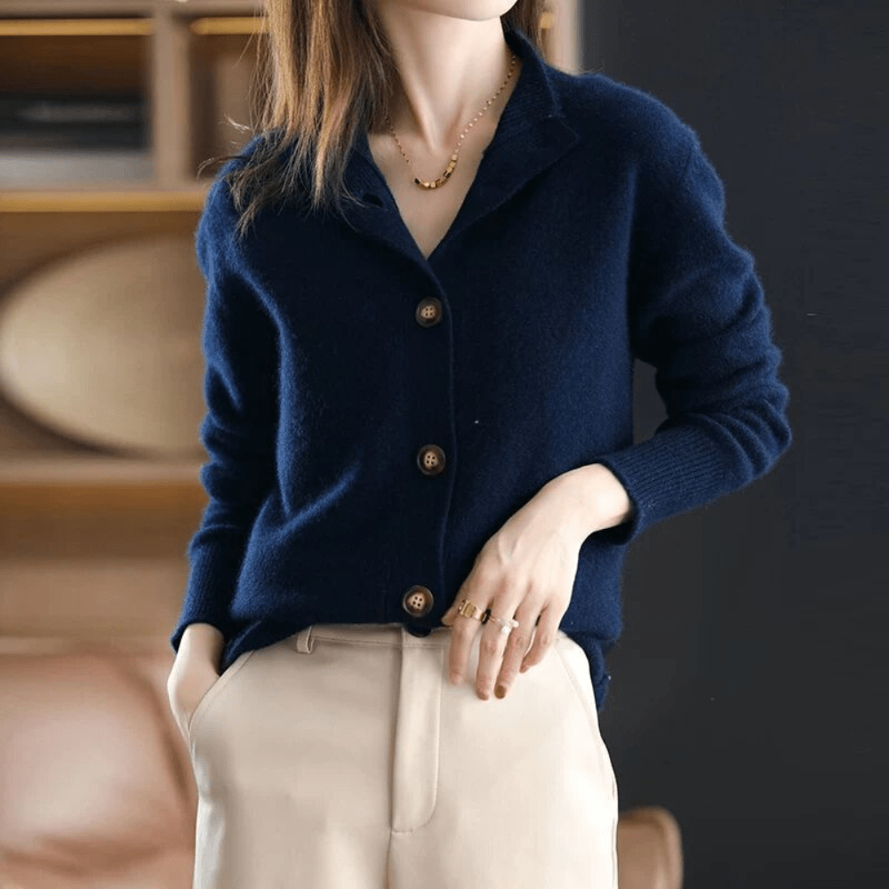 Juliette – gebreid cardigan vest met kraag en knopen