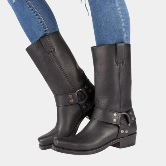 Selene – PU Leren Dameslaarzen Met Buckle En Studs