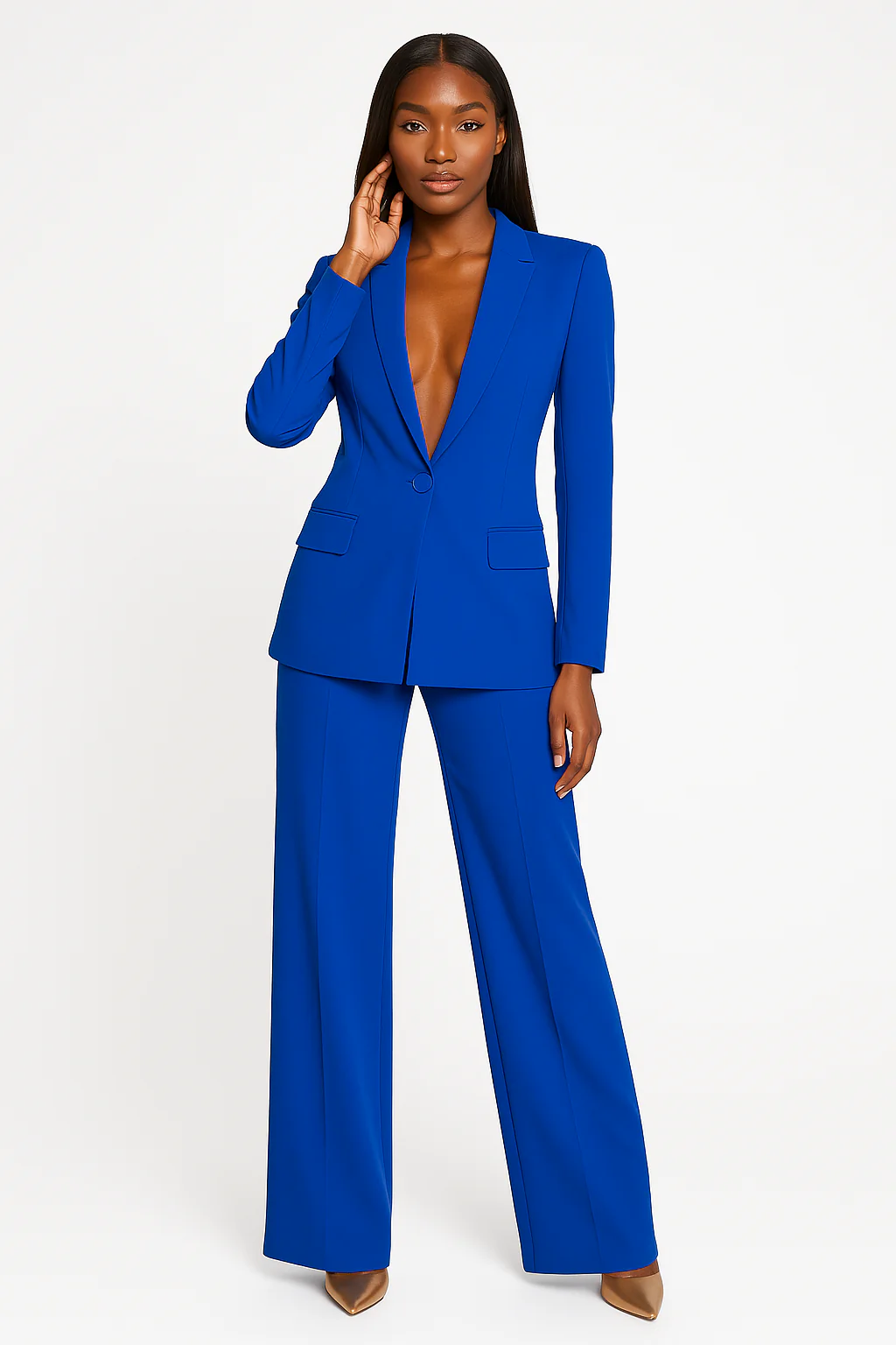 Claire – dames pak met single-breasted blazer en flared broek