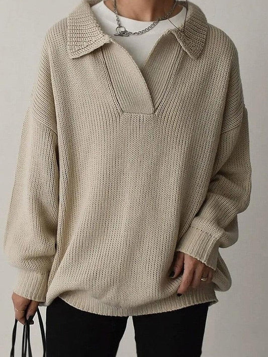 Alba – oversized wollen trui met V-hals en ribgebreide boorden