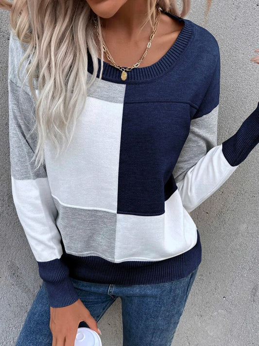 Isaline – dames trui van zacht breisel met crewneck en blokdesign