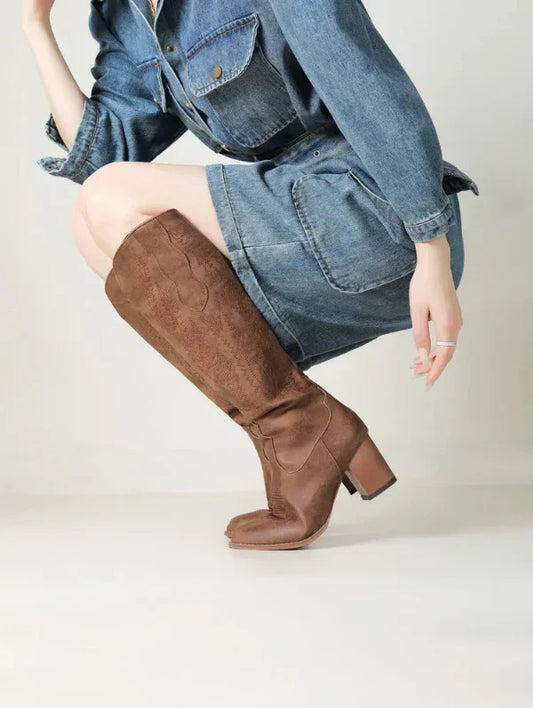 Elvira – Suède Kniehoge Dames Cowboylaarzen