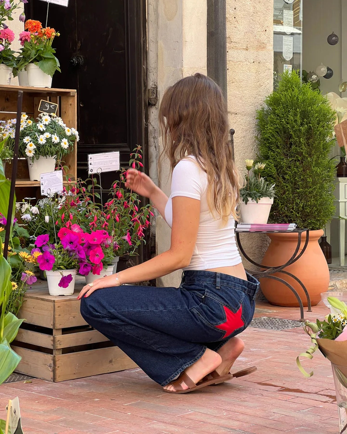 Sarah - Low-rise Denim Jeans Met Geborduurde Ster