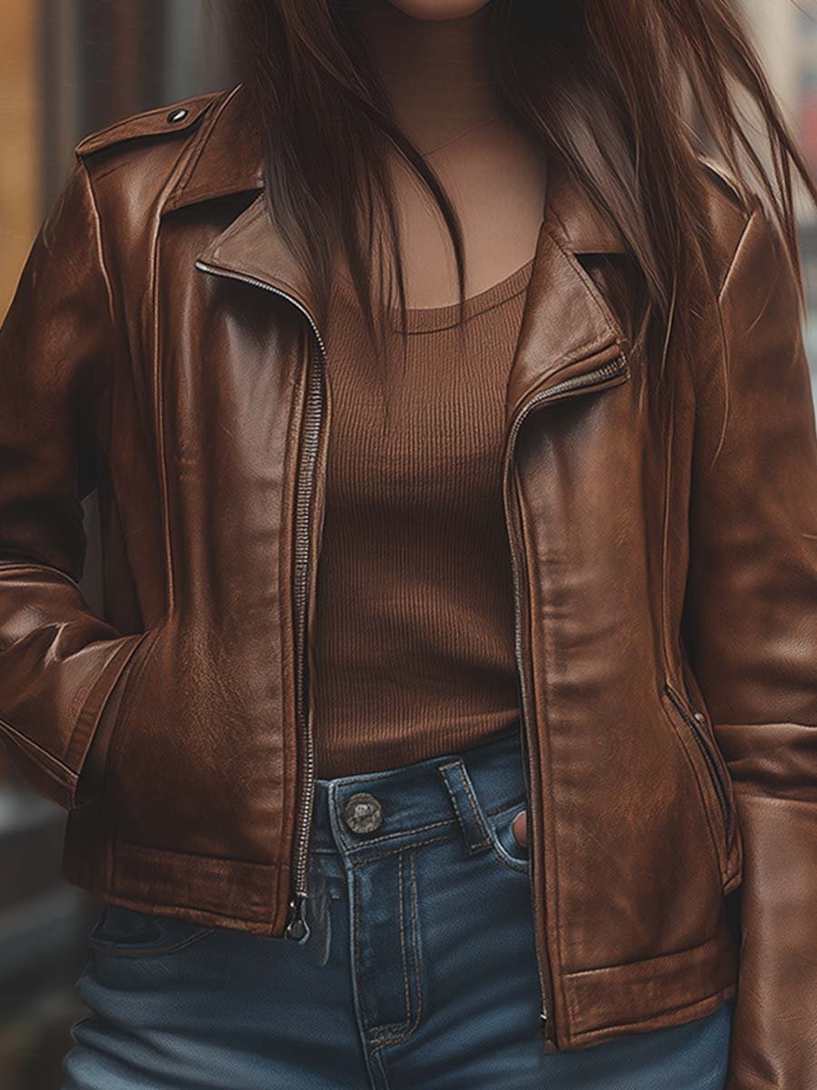 Cecile – leren damesjas met vintage revers