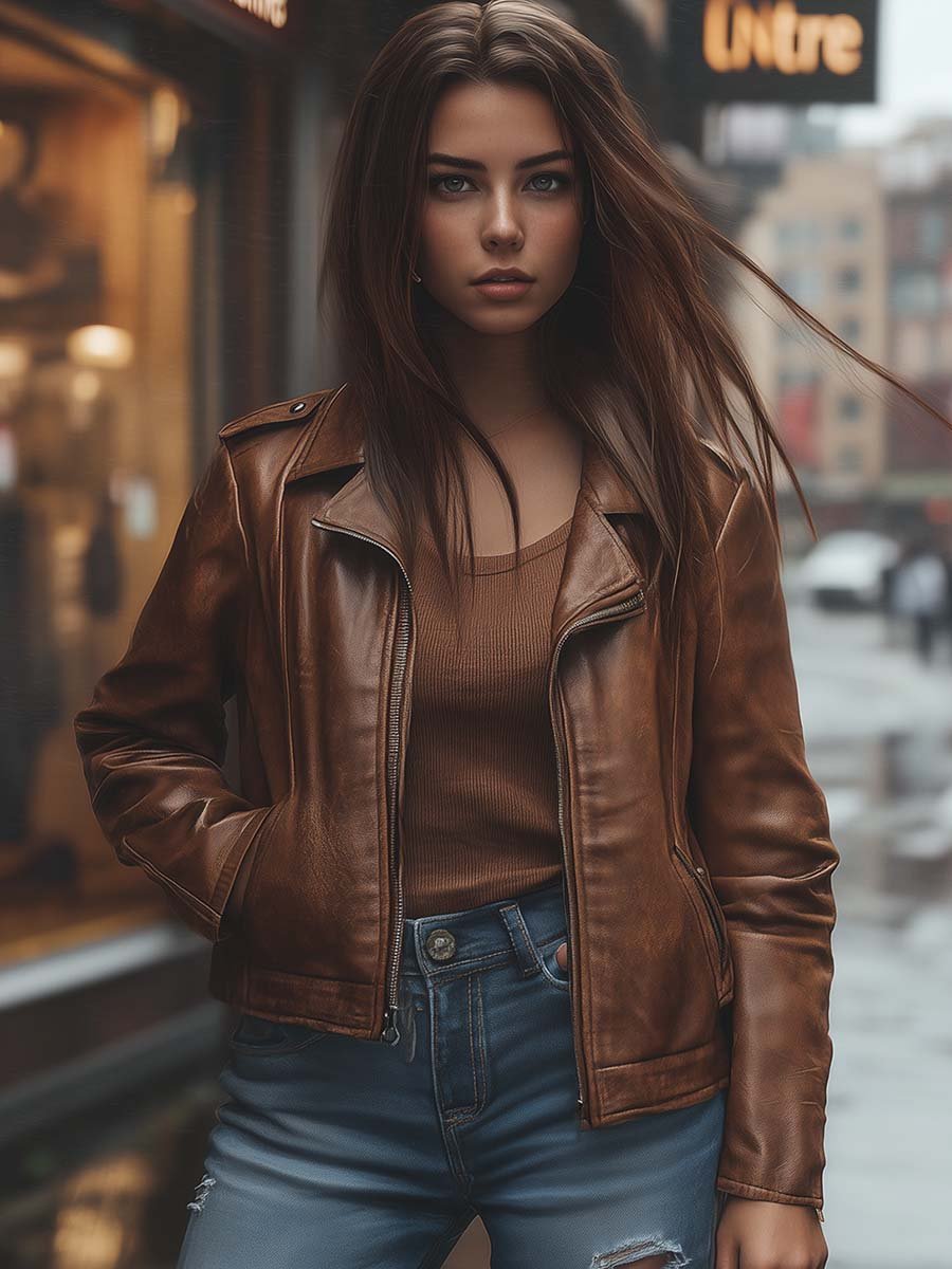 Cecile – leren damesjas met vintage revers