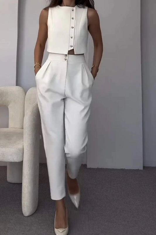 Isabelle – Tweedelige set met crop top en hoge taille pantalon