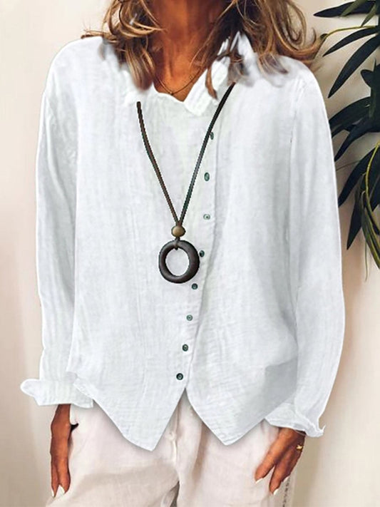 Nova – Witte lange blouse van katoen-linnen mix met relaxte pasvorm