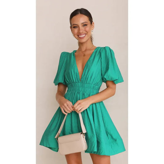 Judy – Getailleerde Mini Jurk Met Pofmouwen