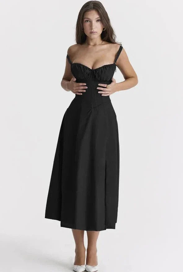 Isabella – Midi Zomerjurk Met Corset Top En Split In A-lijn