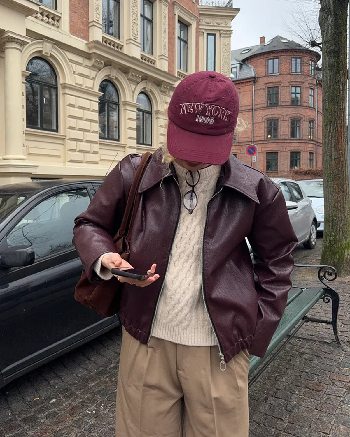 Emmy - Vintage Bordeauxrode Leren Jas