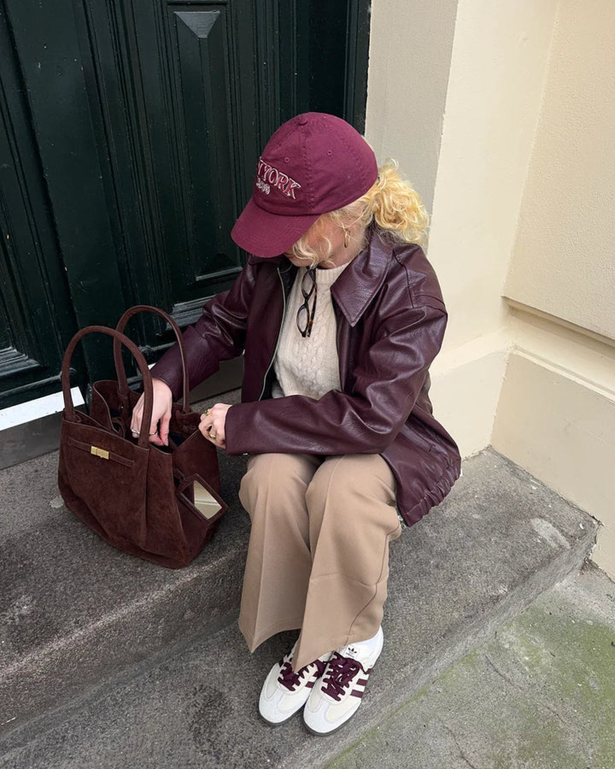 Emmy - Vintage Bordeauxrode Leren Jas