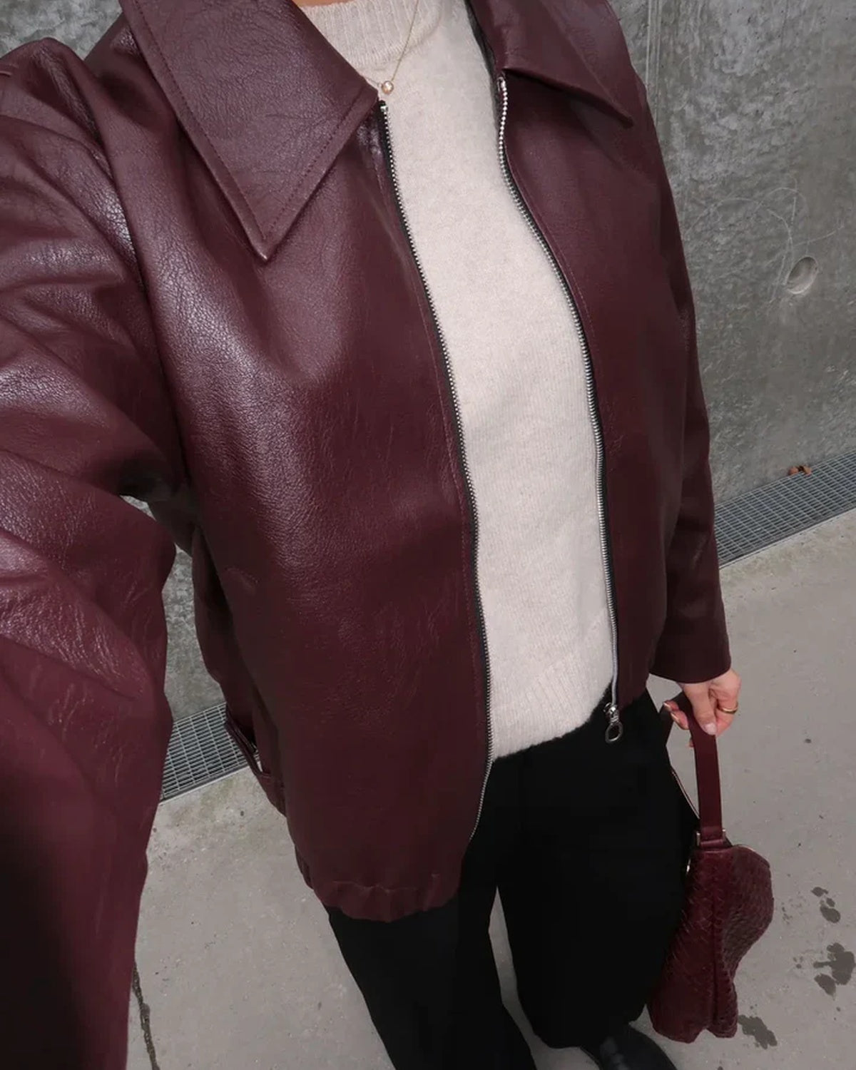 Emmy - Vintage Bordeauxrode Leren Jas