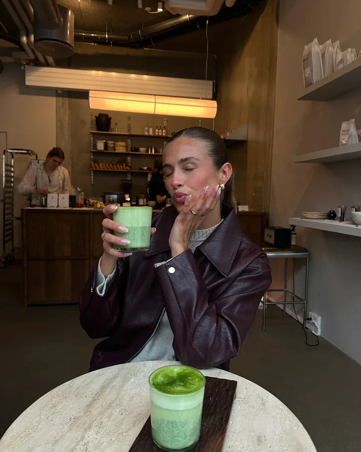 Emmy - Vintage Bordeauxrode Leren Jas