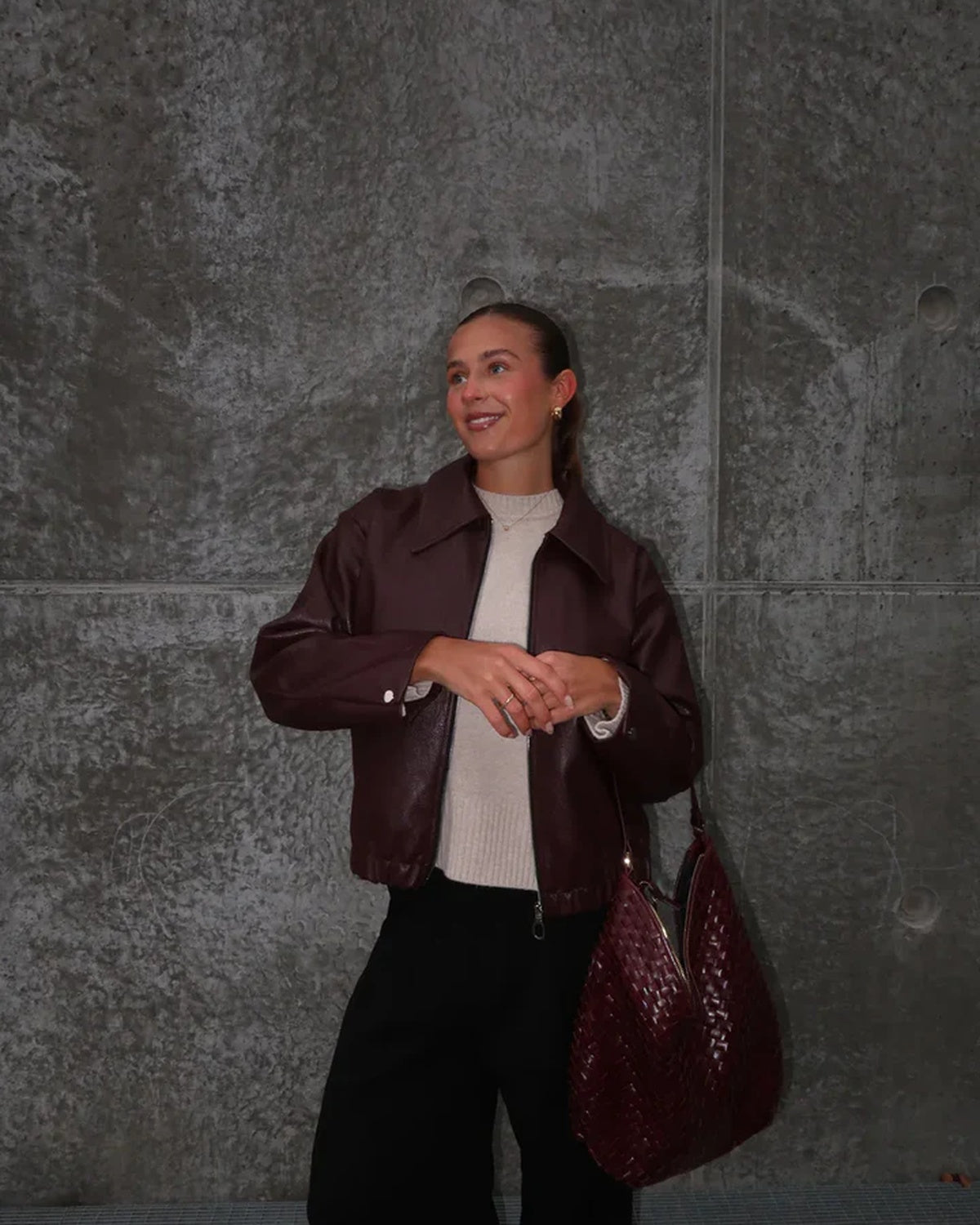 Emmy - Vintage Bordeauxrode Leren Jas