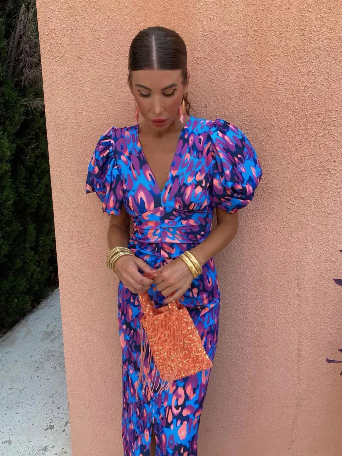 Dianna – Zomer midi-jurk met bloemenprint en pofmouwen