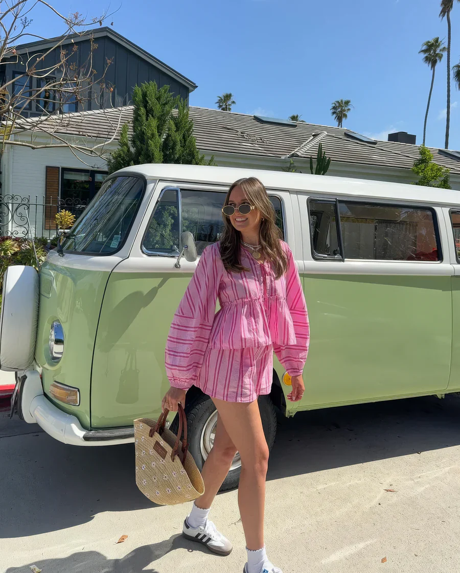 Lize Verde – gestreepte zomer set van katoen met blouse en short