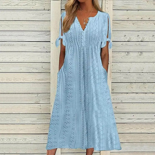 Lovie White – Linnen zomer jurk met ruches en V-hals