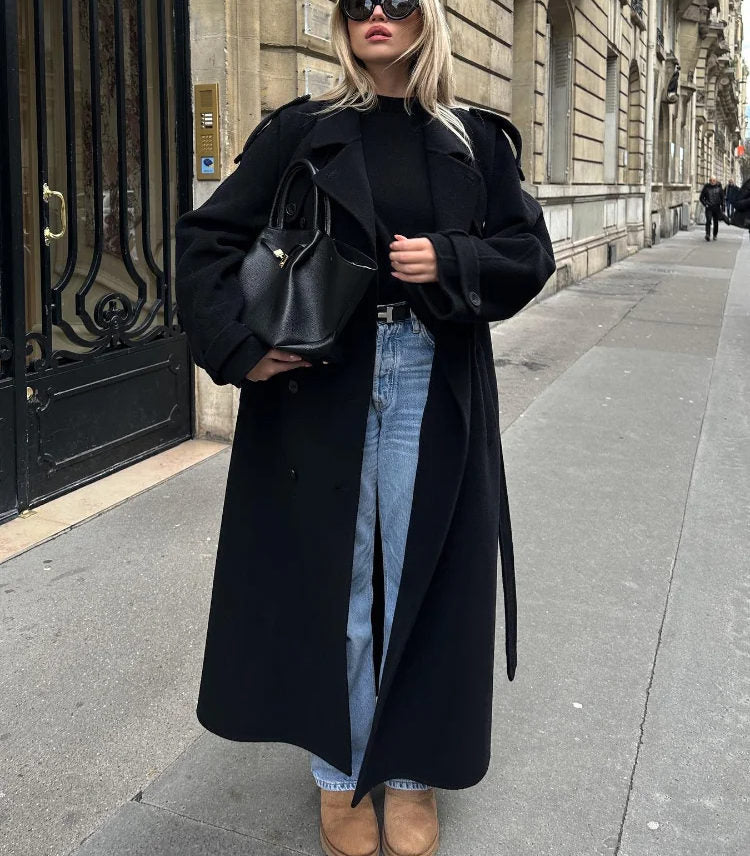 Rowan – lange oversized jas van wolmix met krachtige revers