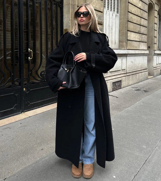 Rowan – lange oversized jas van wolmix met krachtige revers