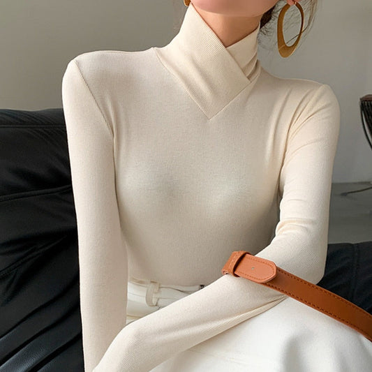 Élodie – coltrui van geribde stof met lange mouwen en slim fit