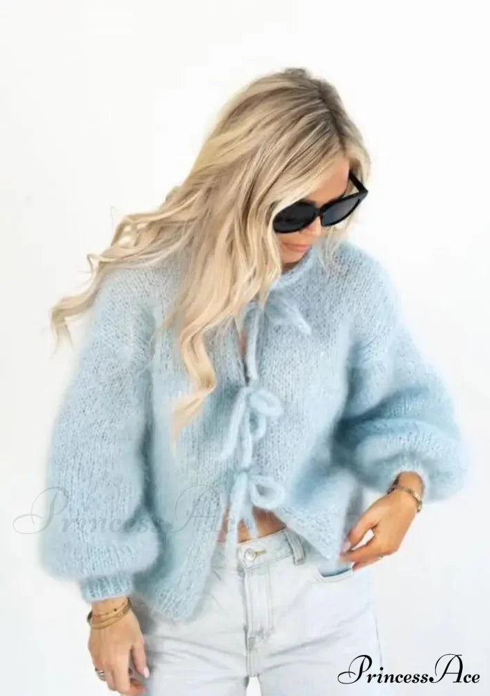 Luna – zacht mohair cardigan vest met ritssluiting en striksluiting