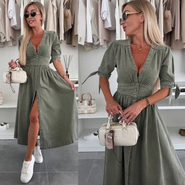 Jinke – Denim Midi zomer jurk met knoopsluiting