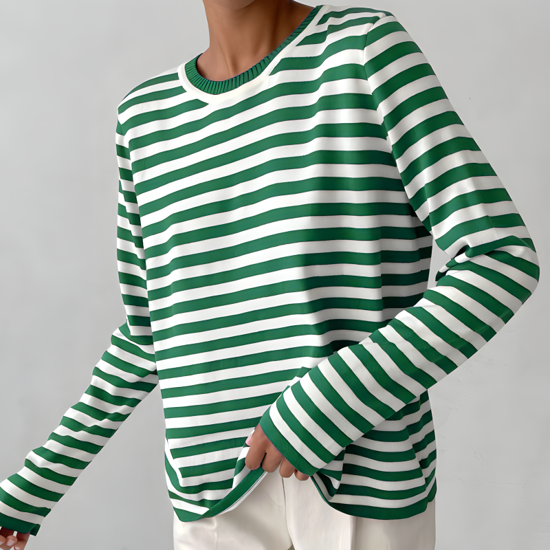 Elin - Gestreept dames sweatshirt met lange mouwen en O-hals