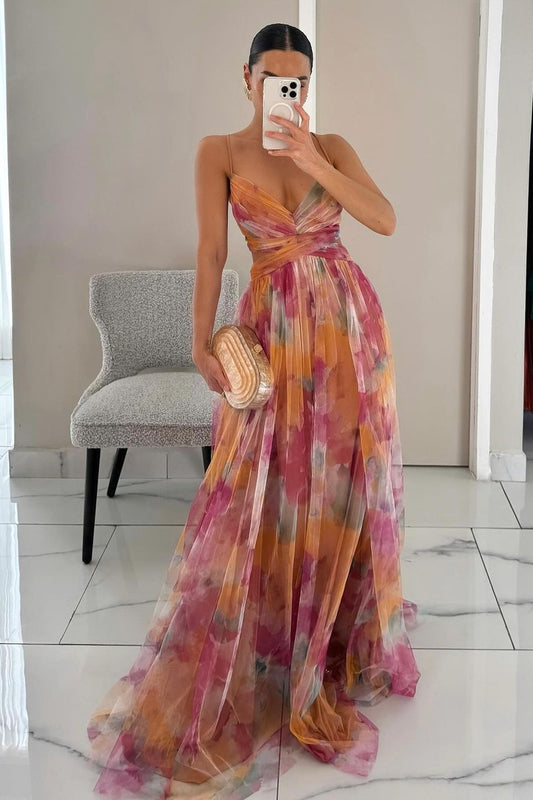 Julia - Boho Bloemenprint V-hals Maxi Zomer Jurk