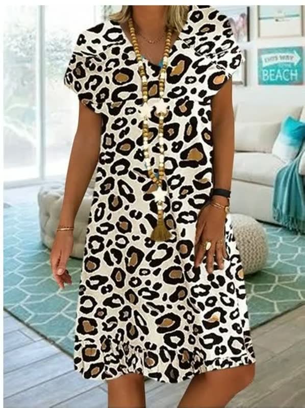 Jade – Panterprint Midi zomerjurk Met V-hals