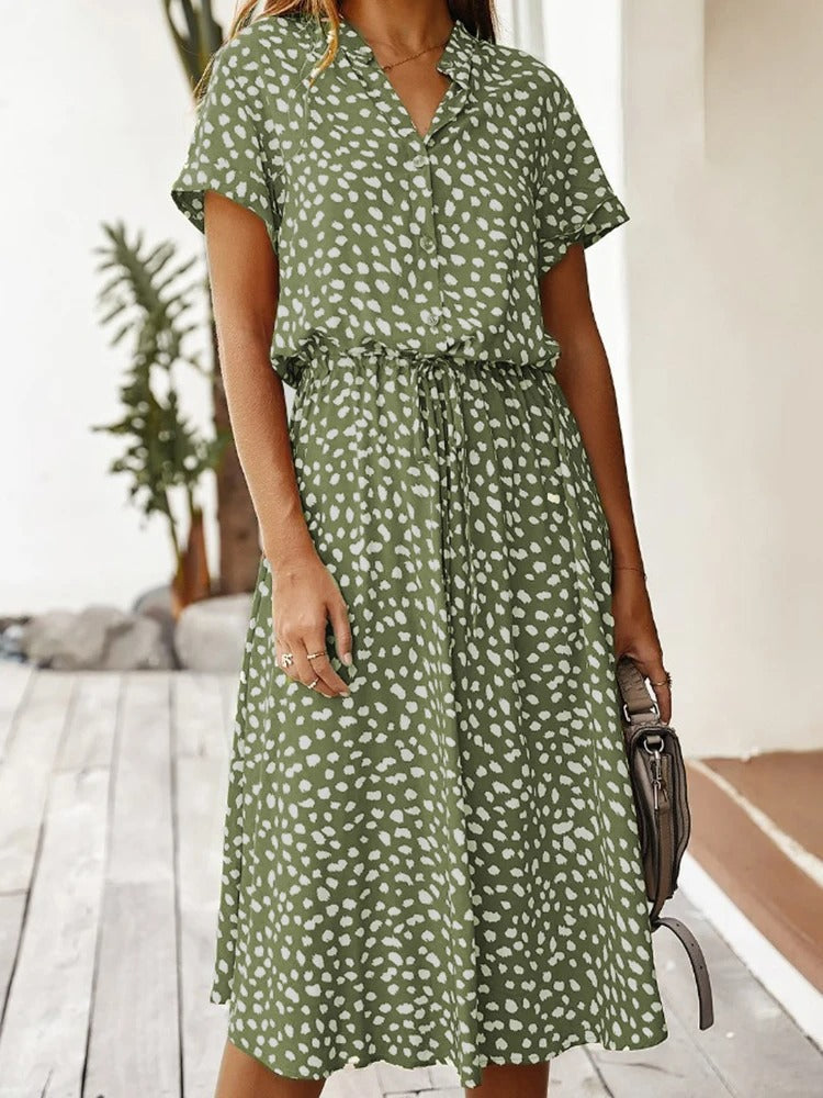 Sophia - Luchtige Stippenprint Maxi Zomer jurk Met V-hals