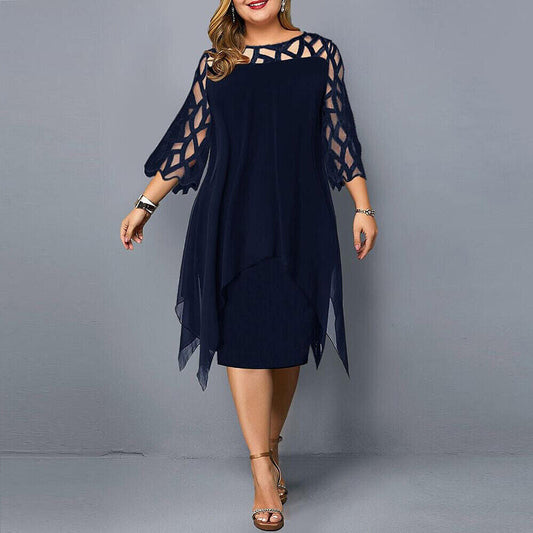 Sanne – Kanten zomer Midi-jurk met ronde hals