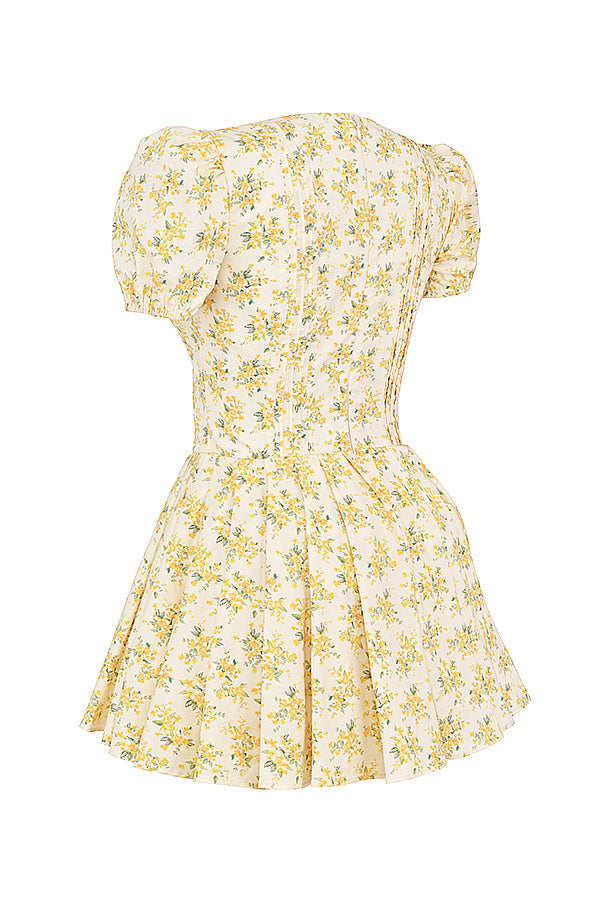 Eva – Flatterende bloemenprint zomer jurk met geplooide rok